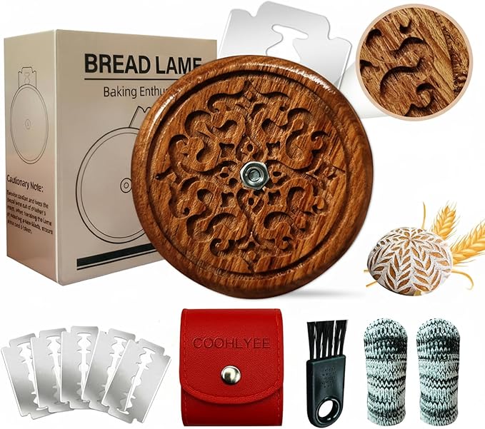 UFO Bread Lame Sourdough Scoring Tool Kit – Wooden Dough Scoring Tool, Replaceable Blades, Pouch, Cleaning Brush & Finger Guards | Perfect Baking Gifts for Sourdough Lovers