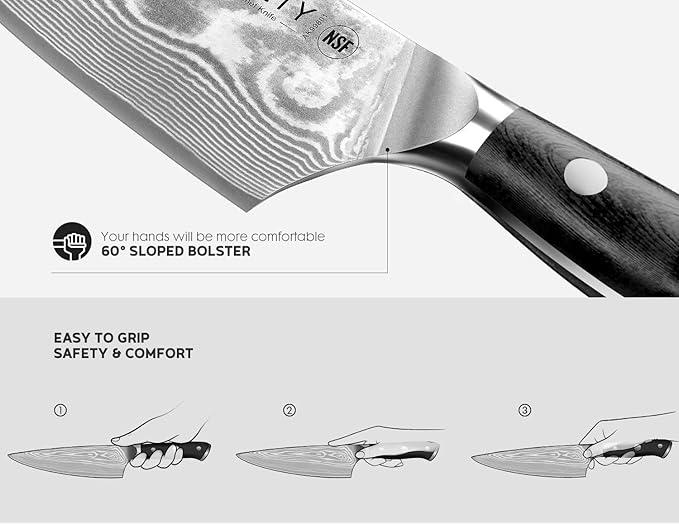Damascus Kitchen Knife Set 3 PCS: NSF Food-Safe Japanese Knives with VG10 Steel Core, Ultra-Sharp Professional Chef Knife Set and Full Tang G10 Handle, Elegant Box