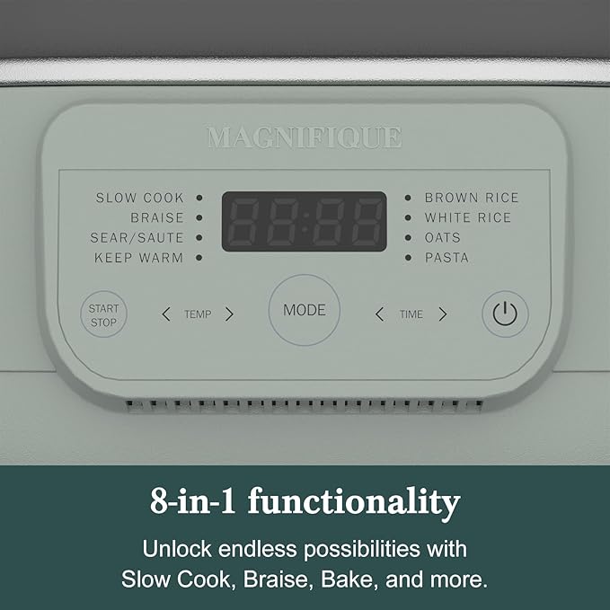 MAGNIFIQUE 6 Quart Multi-Cooker, with 8-in-1 Casserole Programmable Slow Cooker, Dutch Oven, Pasta, Nonstick, Oven Safe Pot to 500°F Olive Olive