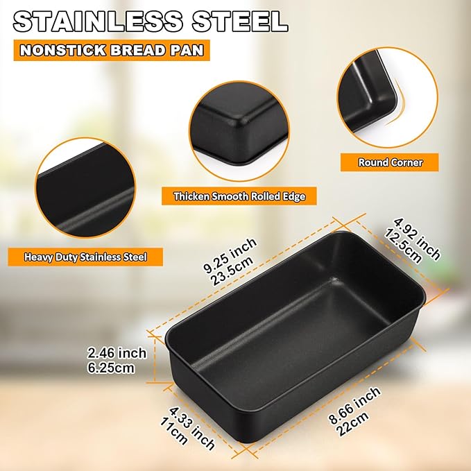 LIANYU 4 Pack Nonstick Loaf Bread Pan for Baking, 9x5 Inch Bread Loaf Baking Pan, Stainless Steel Meatloaf Pan Tin for Homemade, Dishwasher Safe