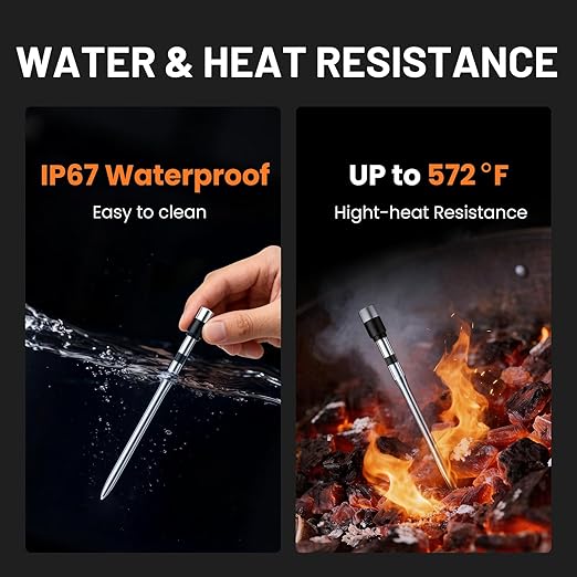 Smart Bluetooth Wireless Meat Thermometer, Real-Time Monitoring Control Digital Thermometer with Smart App, 4 Meat Probes IP67 Waterproof High Accuracy Perfect for BBQ, Oven, Grill & Smoker