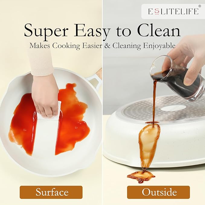 ESLITE LIFE Nonstick Ceramic Frying Pan Skillet, Non-Toxic Egg Omelette Kitchen Cooking Pans Compatible with All Stovetops (Gas, Electric & Induction), PTFE & PFOA Free (White, 9.5")