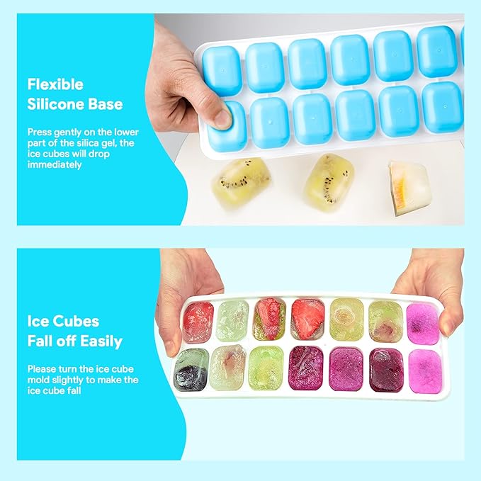 Ice Cube Trays 4 Pack, Airabc Silicone Ice Cube Trays with Removable Lid, Easy-Release Flexible 14-cube Ice Trays, LFGB Certified and BPA Free, Stackable Ice Trays with Covers for Cocktail, Freezer