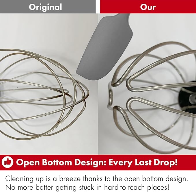 Heavy Duty Whisk Attachment for KitchenAid 5Plus-6QT Bowl-Lift Stand Mixers- Extra Thick Stainless Steel Wire Whip for Fast Whipping, Perfect for Large Batches, Dishwasher Safe