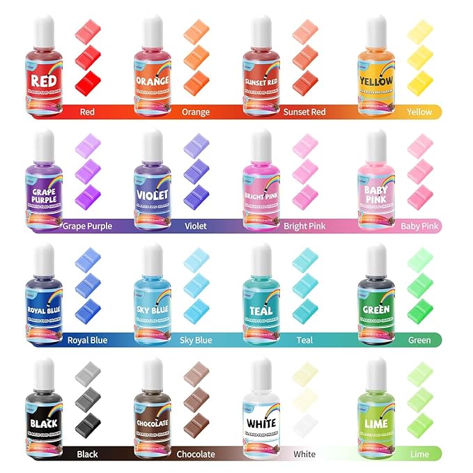 Oil Based Food Coloring, 15ml Vibrant Colors for Baking, Cake Decorating, Chocolate, Candy Melts, Icing, Fondant, Frosting, Slime and Crafts DIY, Food Grade Set, 0.35 Fl.Oz each Bottle