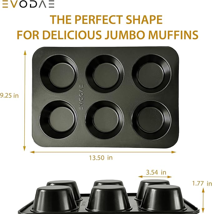 EVODAE® Jumbo Muffin Pan in Holiday Gift Box – Set of 2, 12 Cup (2x6) Large Muffin Pan & Large Cupcake Pan – Pro-Grade Nonstick Bakeware – PFOA & PTFE Free – Great Gift for Bakers & Holiday Baking