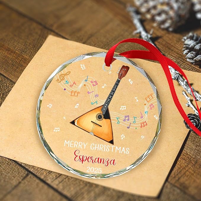 Balalaika Glass Ornament Christmas 2025, Personalized Musical Instrument Xmas Ornaments Gifts for Balalaika Players, Instrument Player Christmas Ornaments, Custom Text & Name Musician Glass Ornament