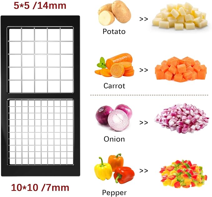 Vegetable Chopper, Onion Chopper Dicer, Mandoline Slicer, Food Chopper with Container, Vegetable Cutter for Salad Potato Carrot Garlic（2 Blades, White Black）