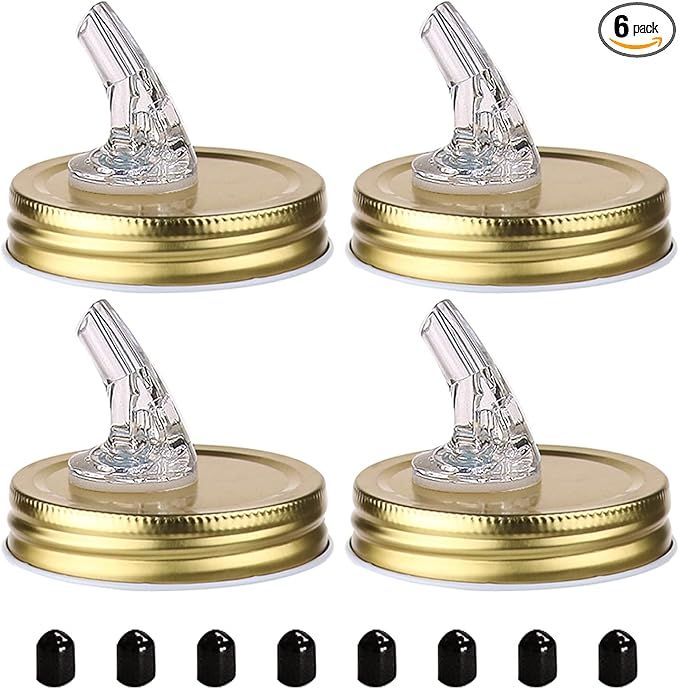 Mason Jar Pour Spouts. free flow Mason Jar Pour Spouts, mason jar for spout regular mouth size 70mm dispenser germination cover. Suitable for any liquid. Leak-Proof 4-Pack + 8 Lid Caps (gold color)
