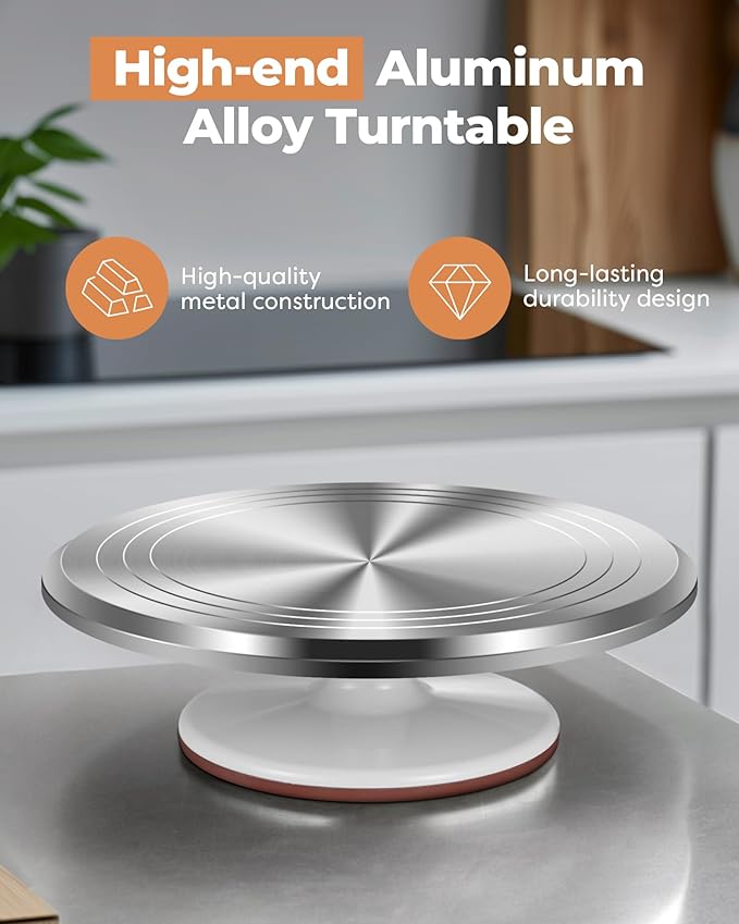 Kootek Aluminium Alloy Revolving Cake Stand 12 Inch Rotating Cake Turntable for Cake, Cupcake Decorating Supplies