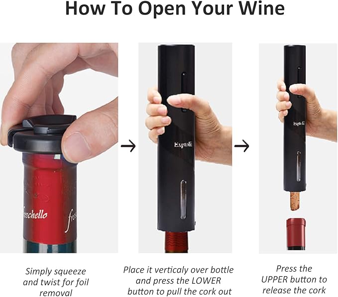 Electric Wine Opener, Automatic Bottle Corkscrew with Foil Cutter, Vacuum Stopper and Wine Aerator Pourer