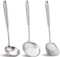 Wok spatula and ladle,Skimmer Ladle Tool Set, Chinese Wok Utensil Set, All metal 304 Stainless Steel Cooking Utensils(15in,15in,14in)