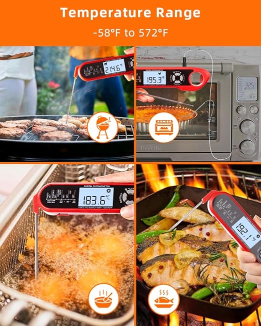 Brigii Meat Thermometer, Instant Read Digital Thermometer-Waterproof/Backlight, 43in Extended Probe and Folding Probe, Oven-Safe Design, Kitchen Food Thermometer for Deep Fry, Grilling, BBQ