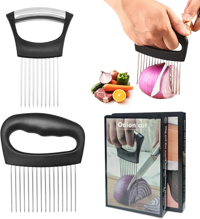 2 PCS Onion Holders for Slicing, Extra-Large & Mini Onion Slicer Tool Set, Food Cutting Guide for Tomato Potato Meat, Practical Meat Tenderizer Tool, Vegetable Chopper, Kitchen Essentials