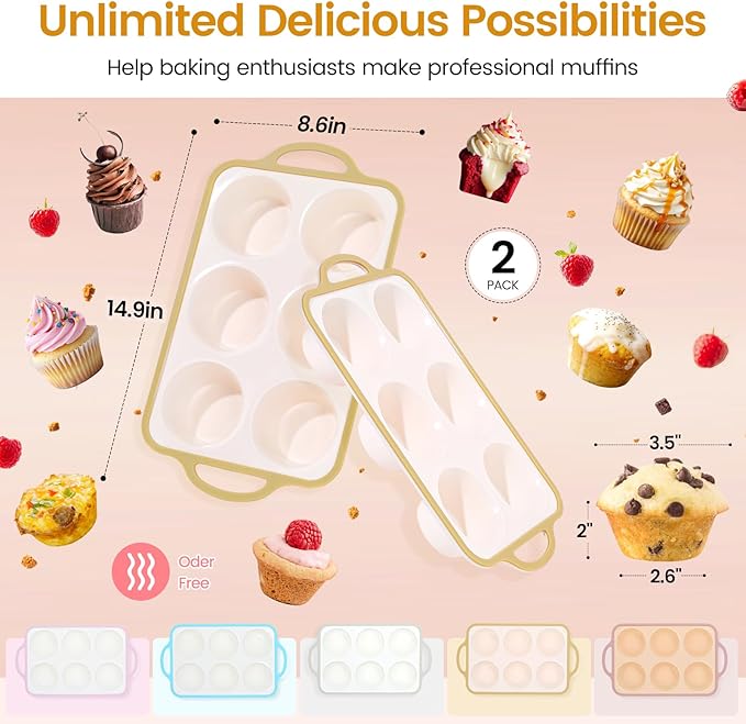 Silicone Jumbo Muffin Pan with Metal Frame, Non Stick Food Grade Silicone Large Muffin Pan, with Handles 6 Cup,BPA-Free and Dishwasher Safe, Jumbo Cupcake Pans - 2 Piece Light Yellow