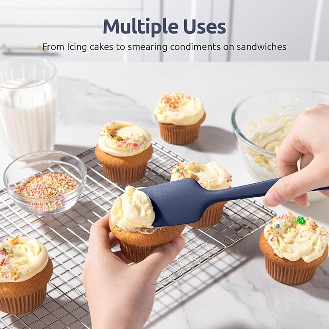 U-Taste Silicone Spatula Set, 600ºF High Heat Resistant, Seamless Food Grade Flexible Rubber Kitchen Cooking Mixing Baking Scraper for Nonstick Cookware Set of 3 (Midnight Blue)