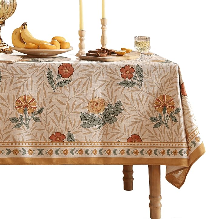 patdrea Designer French Vintage Extra Long Rectangular Tablecloth,Yellow Floral Pattern Anti-Wrinkle Table Cloth,Decor Cover for Kitchen Dining Parties,Christmas,Thanksgiving,63"x110"-Cornflowers