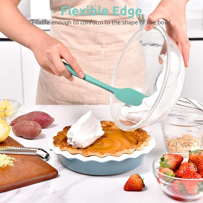 U-Taste Silicone Cooking Spoon Spatula: 480ºF Heat Resistant Food Grade 11.38" Flexible Rubber Kitchen Spoonula, Seamless Pastry Bowl Scraper for Mixing Scraping in Nonstick Cookware (Aqua Sky)