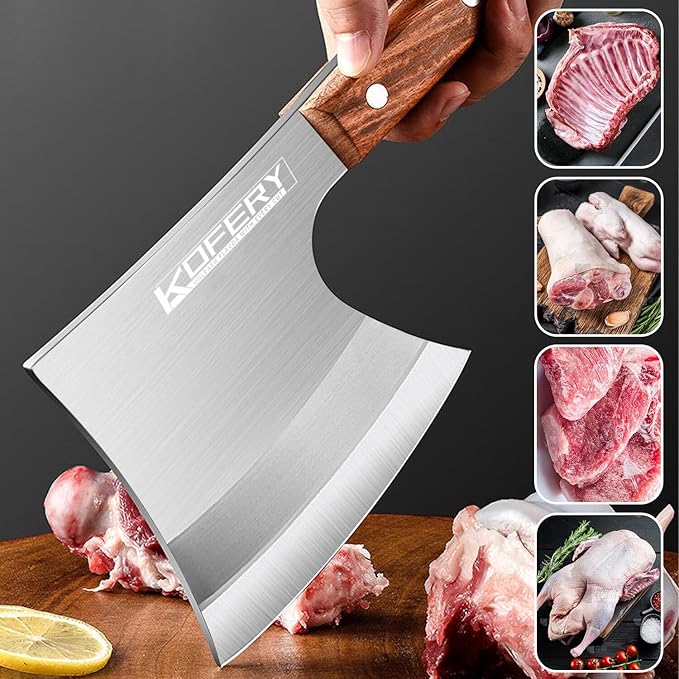 KOFERY 6.5" Meat Cleaver Knife - Heavy Duty Bone Chopper, Axe Bone Breaker with Pear Wood Handle, Butcher Knife for Kitchen and Restaurant