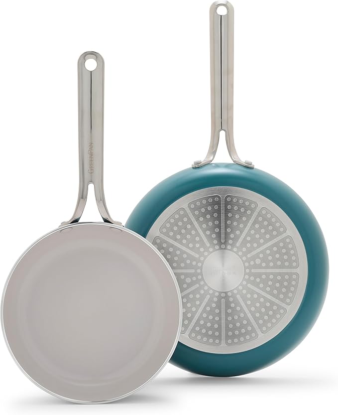 GreenPan Nova 8” & 10” 2 Piece Frying Pan Skillet Set, Oprah’s Favorite Things 2024, Induction Suitable PFAS-Free Nontoxic Ceramic Nonstick, Dishwasher & Oven Safe, Quick Even Heating, Deep Teal