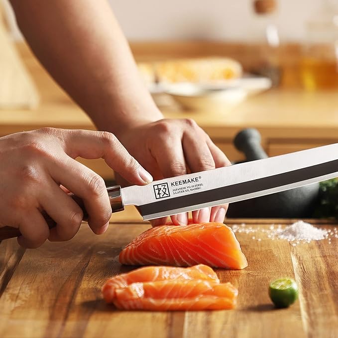 KEEMAKE Sushi Knife Japanese - 11.5 inch Sashimi Knife Japanese VG10 Stainless steel Single Bevel Blade, Perfect Rosewood Handle Yanagiba & Slicing Knives
