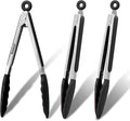 Anaeat 3 Pack 7" Mini Non-Stick Silicone Locking Tongs - Stainless Steel Kitchen Food Tong with Non-Slip Silicone Tips and Grip for Cooking, Baking and BBQ - Heat Resistant up to 480°F (Black)