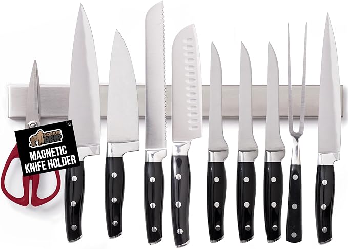 GORILLA GRIP Stainless Steel Magnetic Knife Holder for Wall, 18 Inch, Multi-Purpose Magnet Bar for Knives, Tools, Art Supplies, Heavy Duty Strip Holds Up to 6 lbs, Kitchen Organizer, Drilling Required
