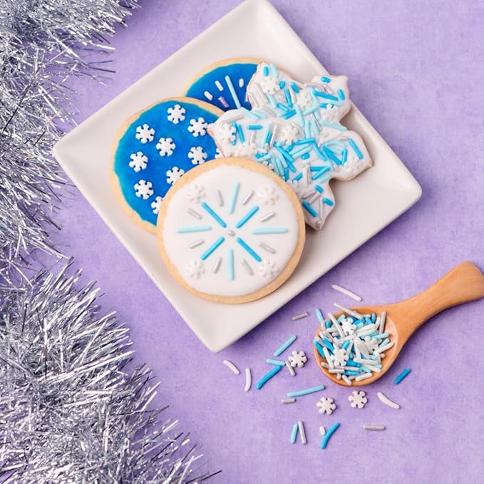 Sweets Indeed Winter Sprinkle 4-Pack – 10.90 oz | Blue Sugar Crystals, Shimmer Snowflakes, Winter Jimmies & Nonpareils | Frozen-Inspired Christmas & Holiday Baking Decorations