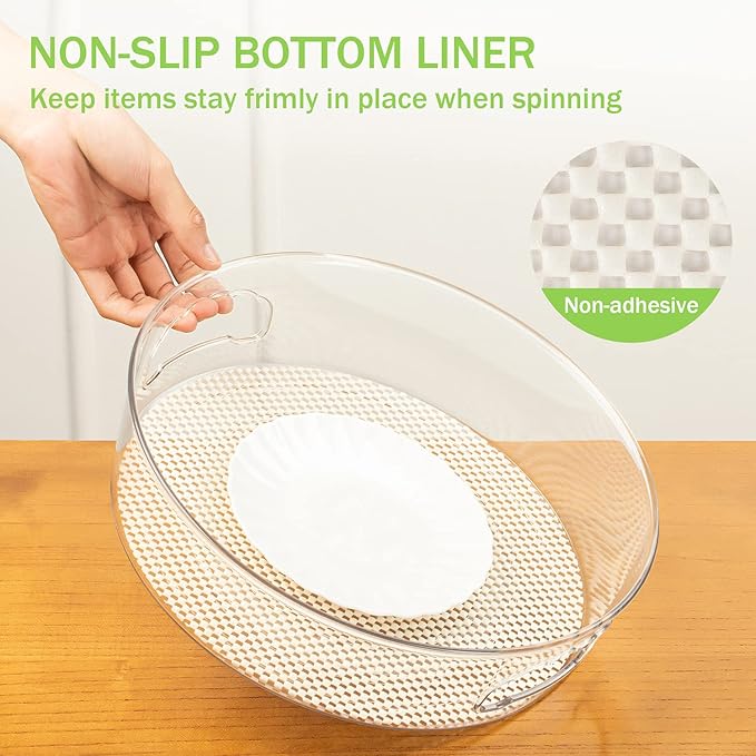 3 Pack Lazy Susan Organizer for Pantry Storage with Non-Skid Liner, 12" Clear Rotating Lazy Susan Turntable for Coner Cabinet, Kitchen Sink, Bathroom, Countertop, Lift-up Design for Easy Moving