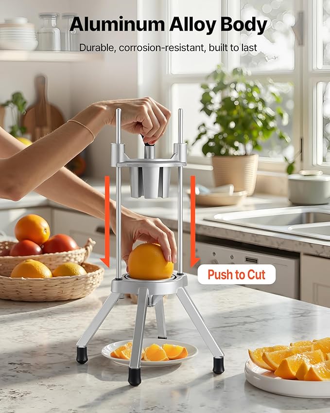 VEVOR 4-Section Commercial Easy Wedger Stainless Steel Blade Fruit Lime Slicer, Lemon Cutter for Home Bar Restaurant