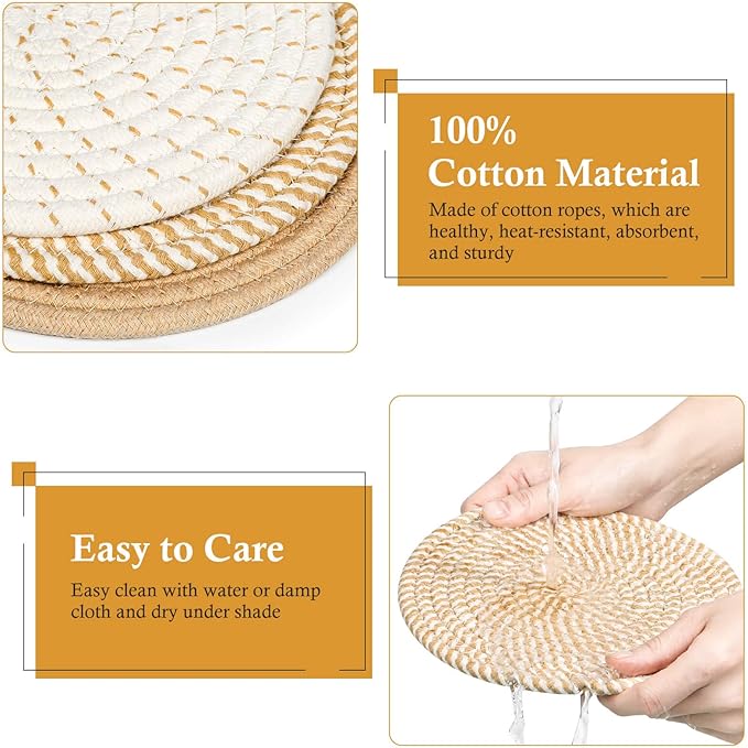 Billbotk 8" Trivets for Hot Dishes, Hot pots and Pans, 6 Heat Resistant Hot Pads, Pot Holders for Kitchen, Hot Plate Mats for Table, Kitchen Decor for Counter, Home Essentials, Farmhouse(Boho)