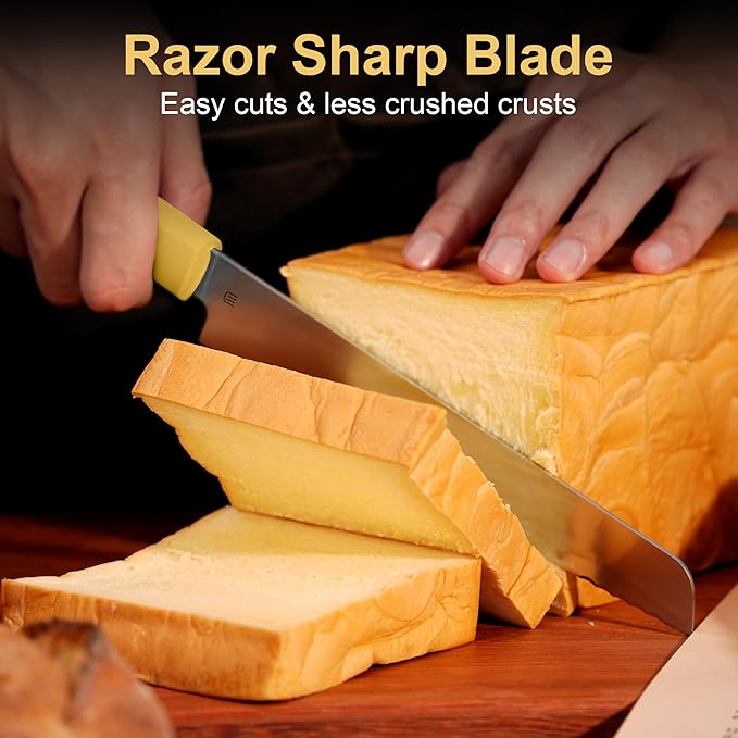 7.5" Serrated Bread Knife for Homemade Bread, Razor Sharp AR-RPM9 Steel & Innovative Wavy Edge, Professional Serrated Knife for Sourdough Bread Cake, Gift Box for Baker Home Chefs