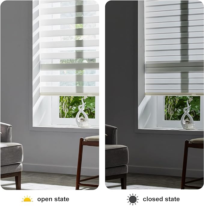 Persilux Cordless Zebra Roller Window Shades Free-Stop Roller Blinds (32" W X 72" H, Cream) Light Control for Day and Night, Light Filtering Sheer Roller Shades for Windows, Easy to Install