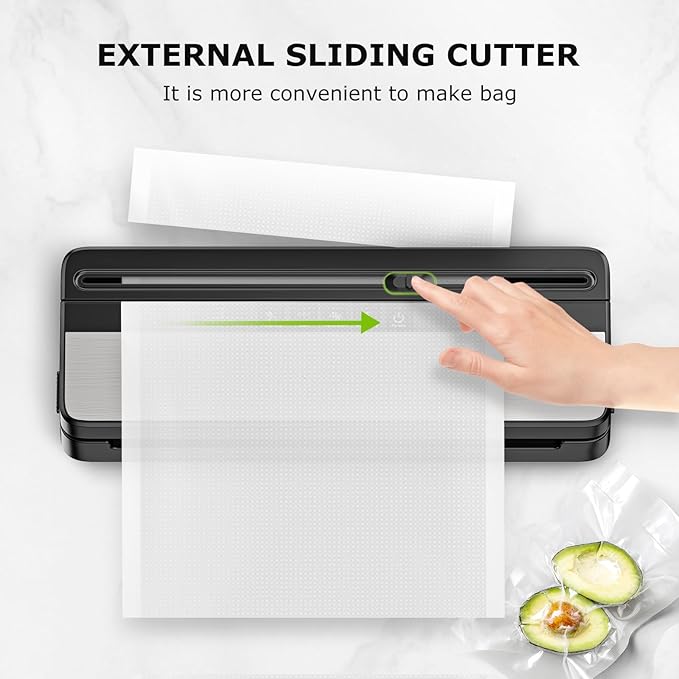 Bonsenkitchen Vacuum Sealer Machine, Multi-Functional Food Sealer with 1 Roll Bag & 50 Vacuum Bags, Built-in Cutter | Bag Storage, Black-Silver