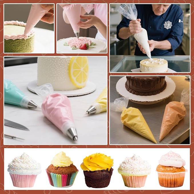 200PCS 12 Inch Disposable Piping Bags, Icing Piping Bags for Frosting, Thickened Non-Slip and Anti-Burst Pastry Bags for all Size Tips Couplers and Baking Cookies Candy Supplies Kits