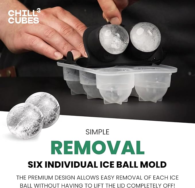 Large Round Ice Cube Trays - Set of 2, Silicone Ice Ball Molds for Chilly Drinks, Perfect Whiskey Ice Molds, for Cocktails - BPA-Free