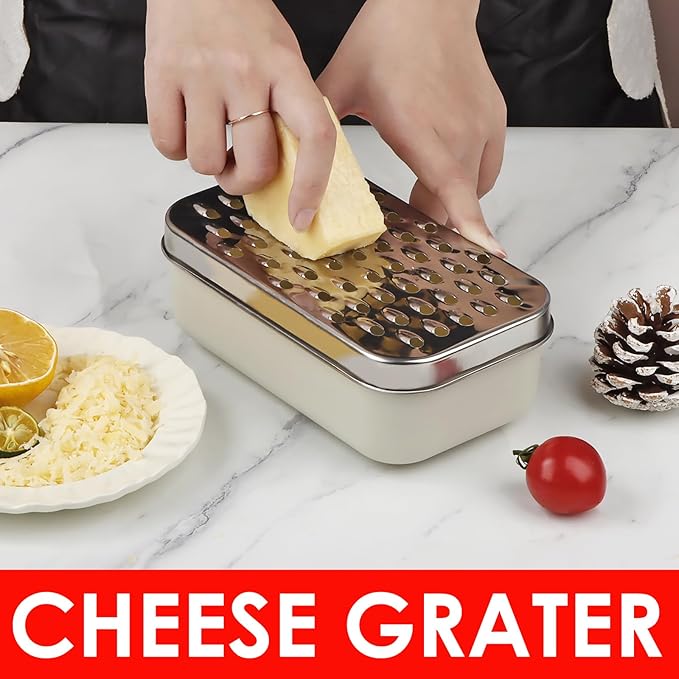 Cheese Grater Citrus Lemon Zester with Food Storage Container & Lid - Perfect For Hard Parmesan Or Soft Cheddar Cheeses, Ginger, Vegetables, Butter, Chocolate & Nutmeg, Cream