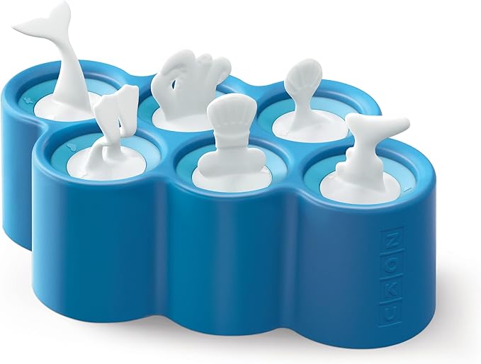 Zoku Fish Pop Molds, 6 Different Easy-release Silicone Popsicle Molds in One Tray, Unique Sea-creature Designs, BPA-free