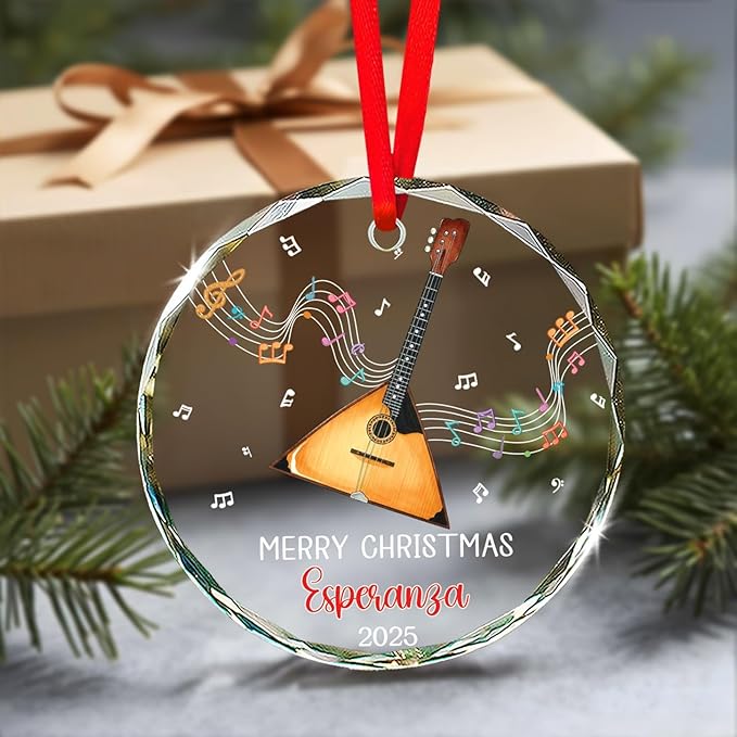 Balalaika Glass Ornament Christmas 2025, Personalized Musical Instrument Xmas Ornaments Gifts for Balalaika Players, Instrument Player Christmas Ornaments, Custom Text & Name Musician Glass Ornament