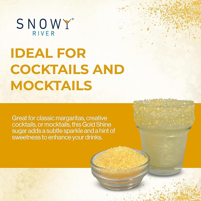 Snowy River Gold, Cocktail & Margarita Sugar Rimmer - Vibrant Color Glass Rimming Sugar with Medium Crystal Texture - 8oz