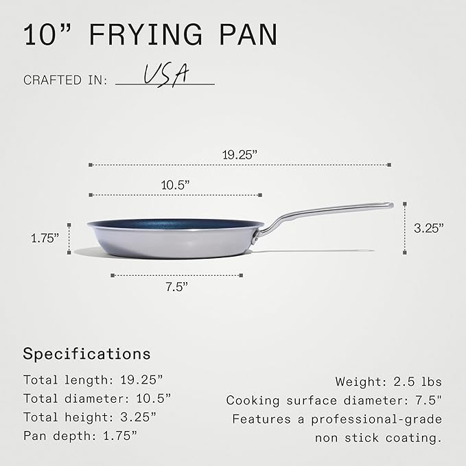 Made In Cookware - ProCoat 10" Non Stick Frying Pan (Harbour Blue) - 5 Ply Stainless Clad Nonstick - Professional Cookware - Induction Compatible