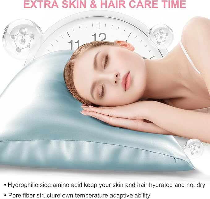 Mulberry Silk Pillow Cases Standard Size with Hidden Zipper, Ultra Smooth and Soft Breathable Cooling Silk Satin Pillowcase for Hair and Skin, Gifts for Women Men (Haze Blue, 20x26 Inches, 1 Pack)