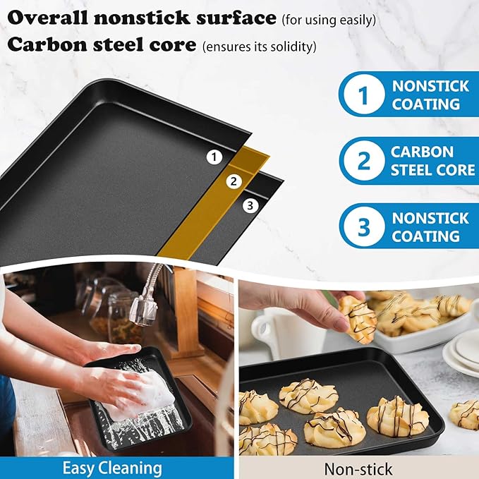 P&P CHEF 9 Inch Baking Cookie Sheet Pan, Carbon Steel Oven Tray, Non Stick Bakeware for Cooking Baking Bread Meat Vegetables, Sturdy & Healthy, Easy Clean, 1Pc