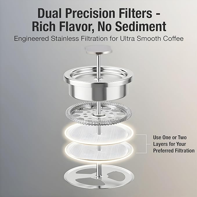 Camping French Press Coffee Maker Set - 12 oz | Portable Travel French Press Coffee Maker | Double Wall Insulated with Dual Stainless Filters & 2 Steel Canisters for Grounds, Tea, Creamer & Sugar