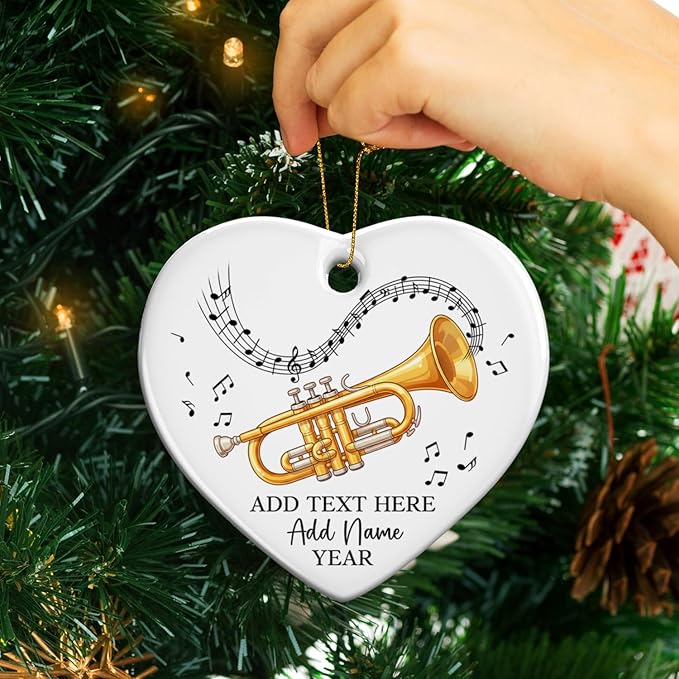 Customized Cornet Player Ceramic Ornament Christmas 2025, Personalized Text/Name/Year Cornet Xmas Tree Ornaments, Music Instrument Themed Xmas Ornament Gift for Him Her, Music Lover Keepsake