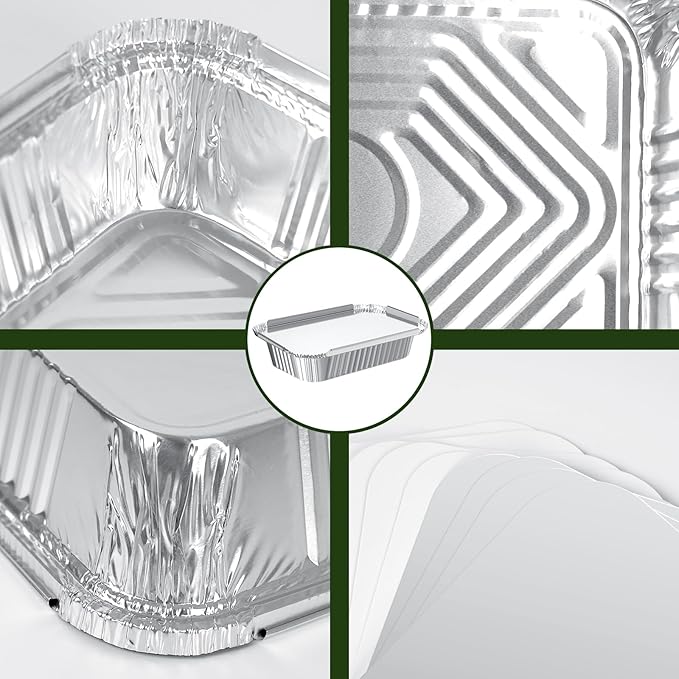 Notwoe® 30 Pack Disposable Aluminum Pans With Lids, 10x7.5 And 7.3x5.3 Square 6.9x4.3 Square Combo Set, Disposable Baking and Cake Pan. (30 Pack w/Lids)