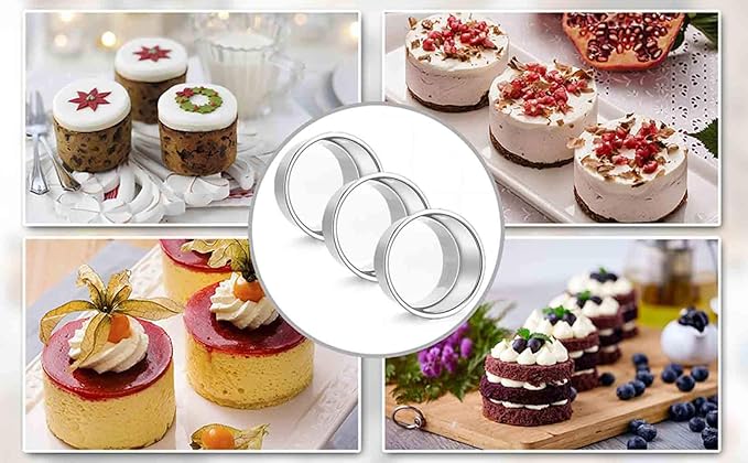 TeamFar 4 Inch Cake Pan, Mini Cake Pan Small Round Baking Tins Set Stainless Steel, For Baking Steaming Serving, Healthy & Sturdy, Easy Clean & Dishwasher Safe - Set of 3