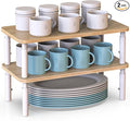 Cabinet Organizer Shelf, Spice Rack Set of 2 Kitchen Pantry Cupboard Shelves, Stackable, Height Adjustable, Natural Bamboo (15.6" Wx77.Dx6.57 H per Pack)