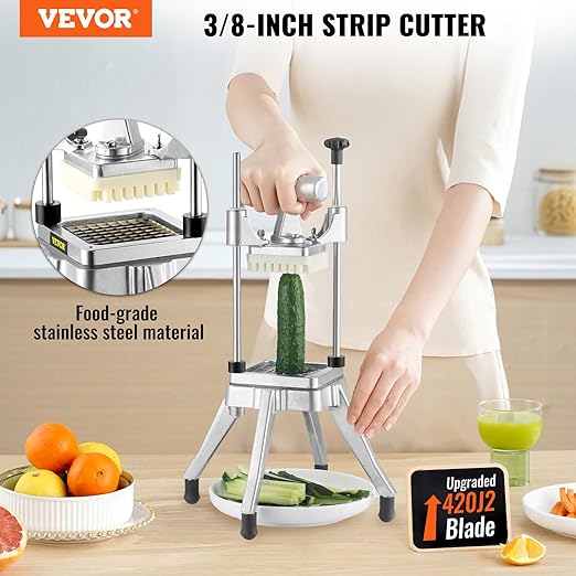 VEVOR Commercial Vegetable Fruit Chopper 3/8″ Blade Heavy Duty Professional Food Dicer Kattex French Fry Cutter Onion Slicer Stainless Steel for Peppers Potato Mushroom, Sliver