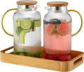 Glass Pitcher with Lid, 2 PACK 68 oz/2 Liter Vertical Water Pitcher With Serving Tray, Clear Borosilicate Glass Water Carafe for Cold Brew, Coffee, Lemonade, Iced Sun Tea,Beverage,Heat Resistant